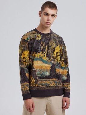 Abstract Pattern Crewneck Sweater in Yellow & Teal - No Brand